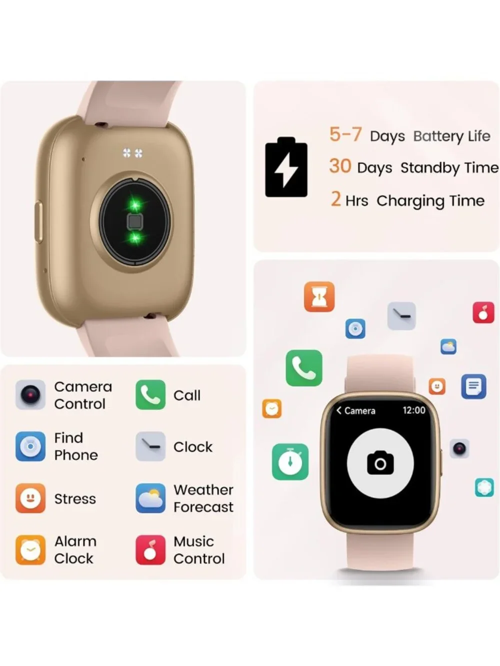 Stylish Pink Smart Watch with Alexa, 1.83